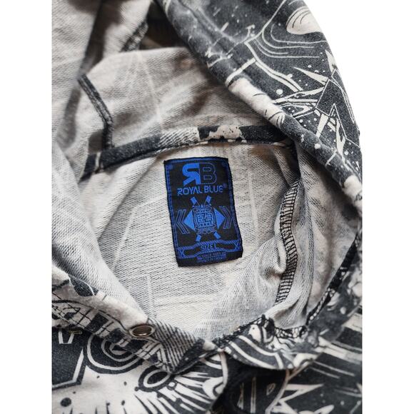 Royal Blue Hoodie Large Comic Book Graphic Short Sleeve Sweatshirt Retro Pop Art - Picture 12 of 16